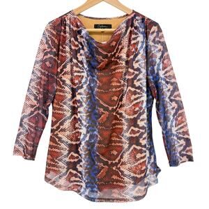 Calessa Snakeskin Print Mesh Drape Neck Shirt Womens Size Medium Snake